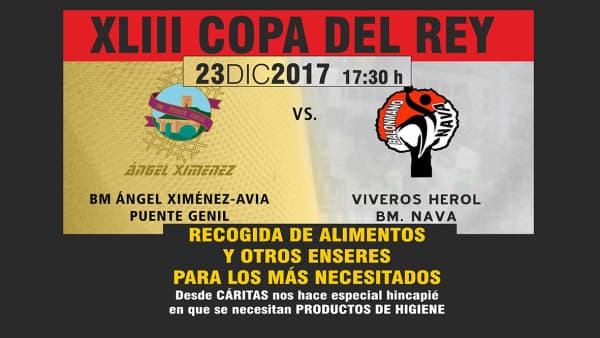 El Club Balonmano Ángel Ximénez y Cáritas llevarán a cabo una recogida de alimentos y productos de higiene en el partido de Copa del Rey